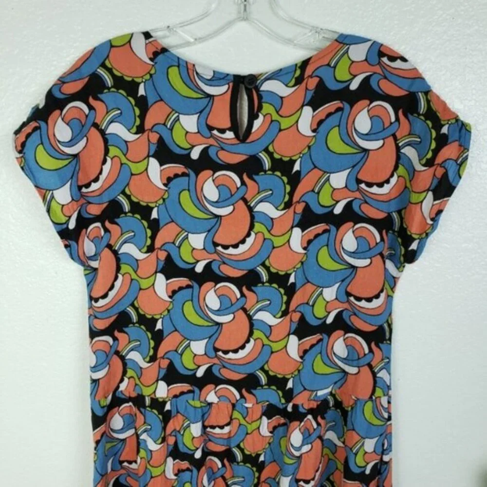 NOOWORKS Louise Mini Shift Dress 70s Style Print size XL Colorful Art-to-wear